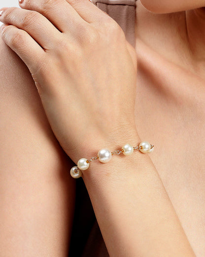 Gold Plated  Pearl Charm Adjustable Bracelet