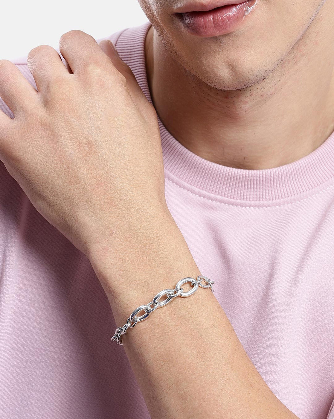 Men Silver Plated Link Adjustable Bracelet