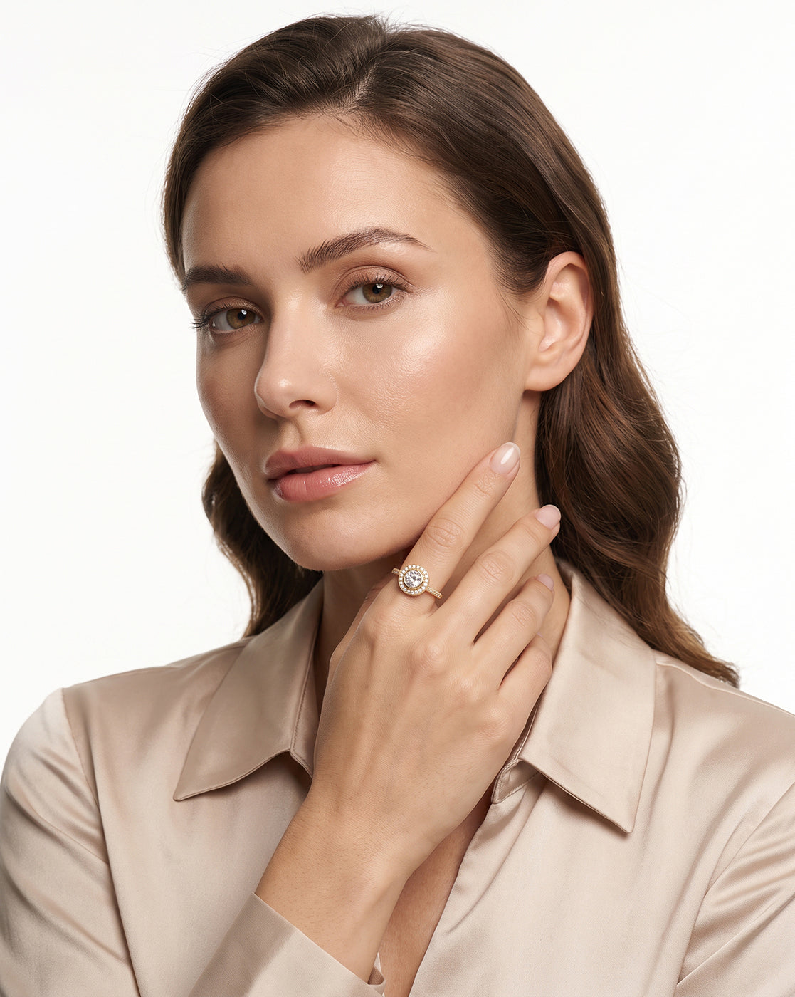 18Kt Gold-Plated CZ Halo Solitaire Adjustable Ring