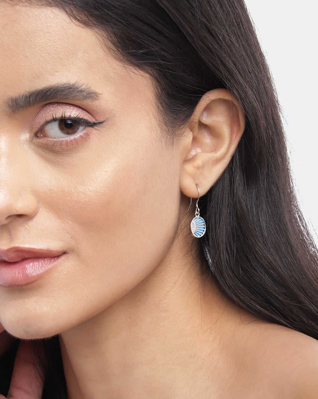925 Sterling Silver Rhodium Plated Oval Drop Earring