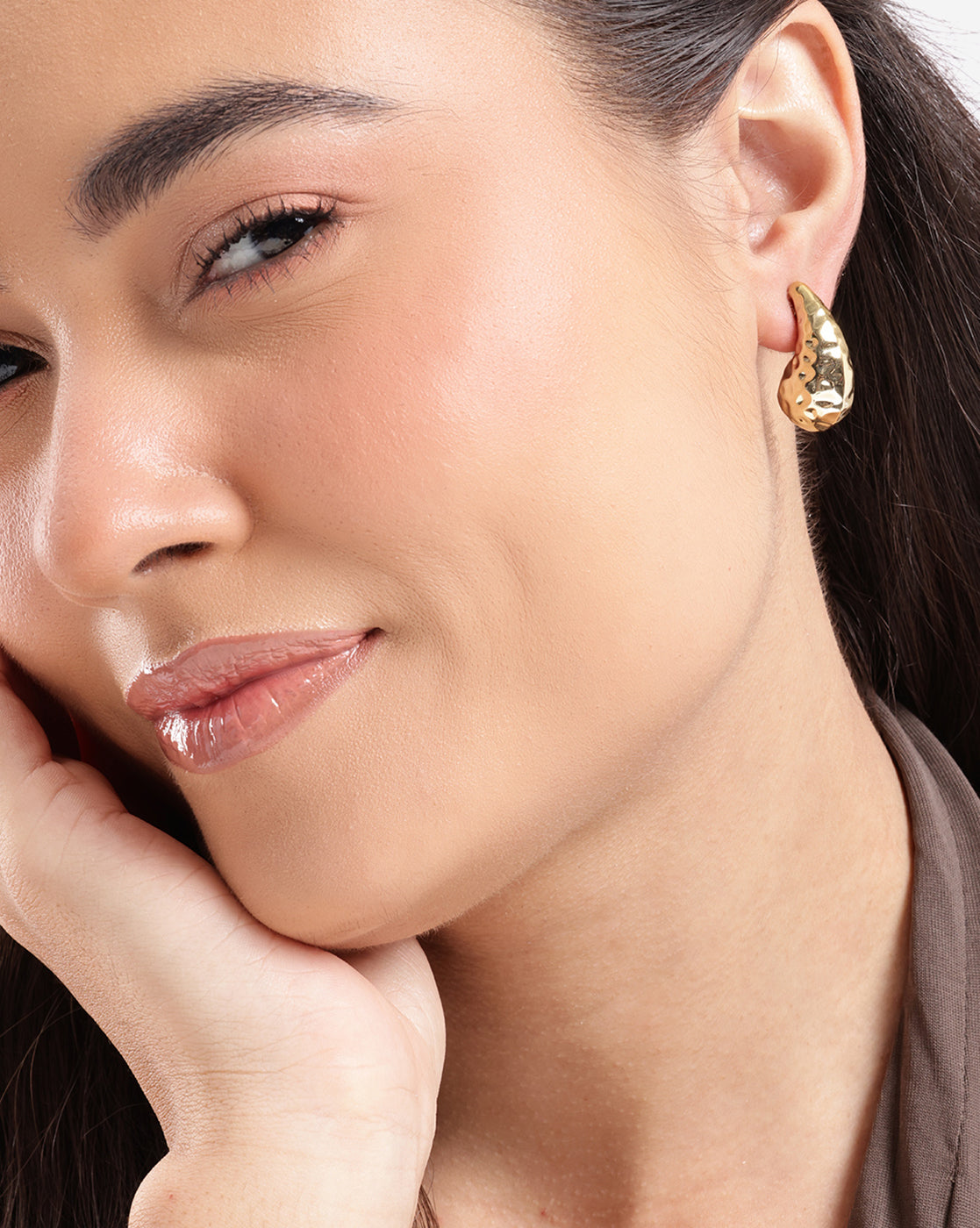 Gold Plated Bold Tear Drop Textured Stud Earring