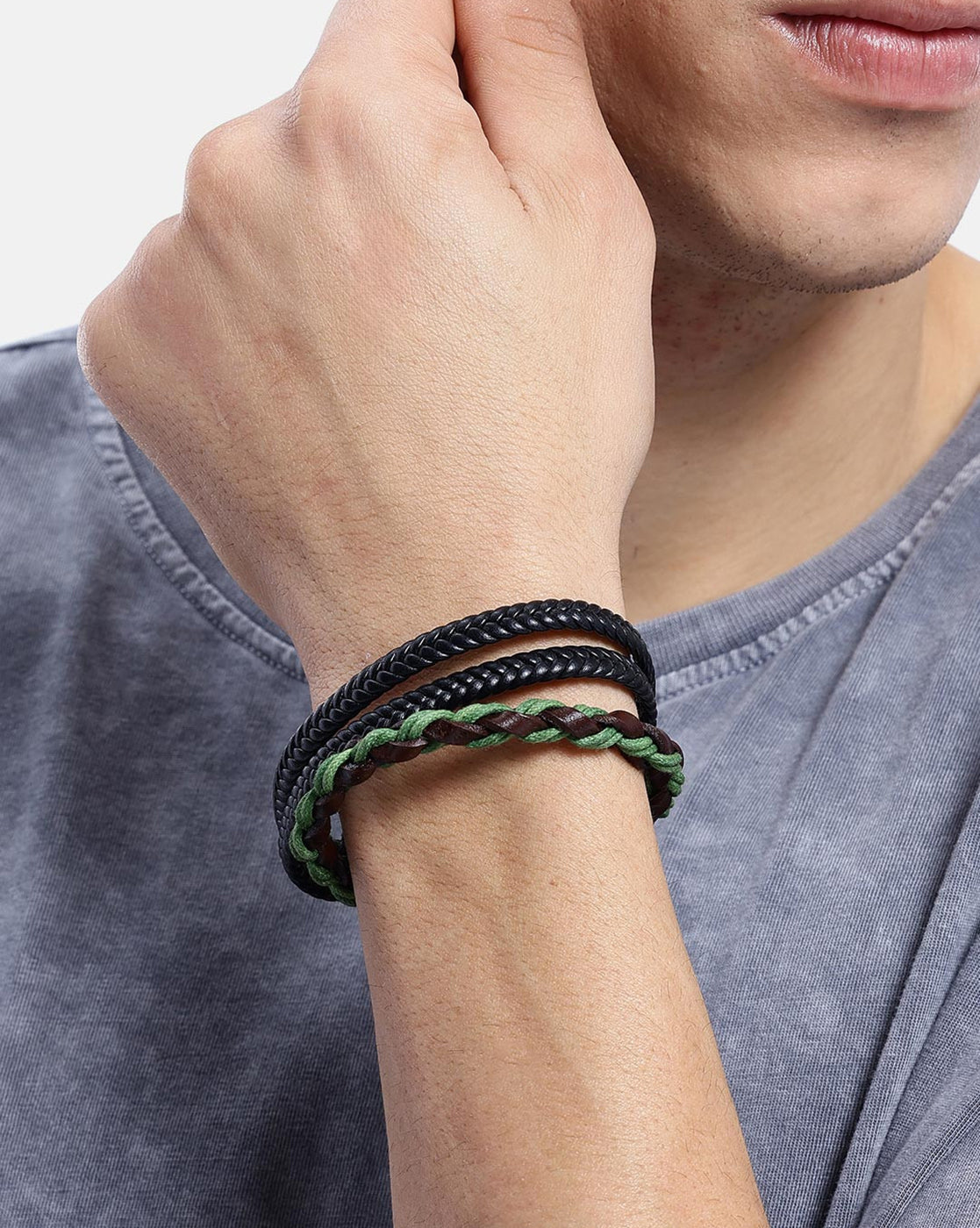 Men Set of 2 Bohemian Multistrand Faux Leather Bracelet