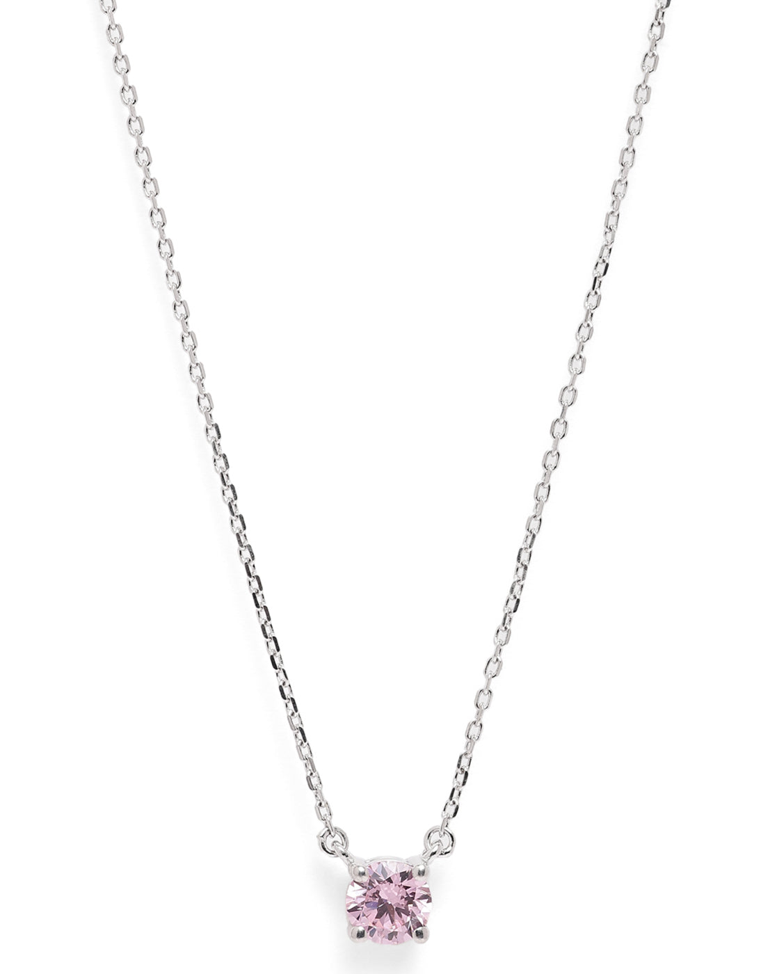 Rhodium Plated Dangling Pink Solitaire Necklace