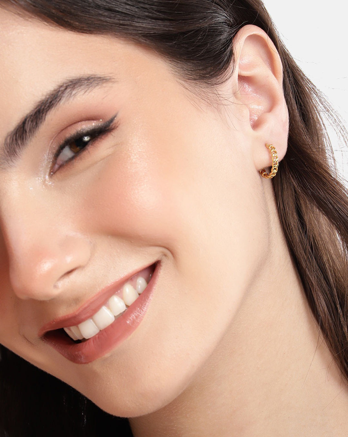 925 Sterling Silver 18kt Gold Plated Link Chain Half Hoop Earring