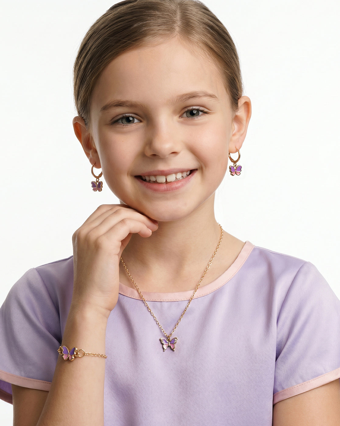 Girls Gold Plated Multi-Colour Butterfly Jewellery Set