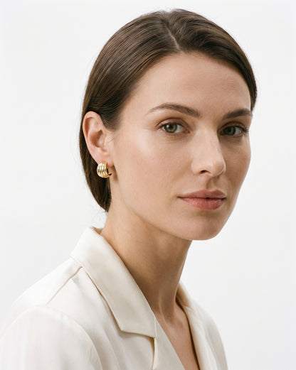 18Kt Gold-Plated Curved Textured Half Hoop Earrings