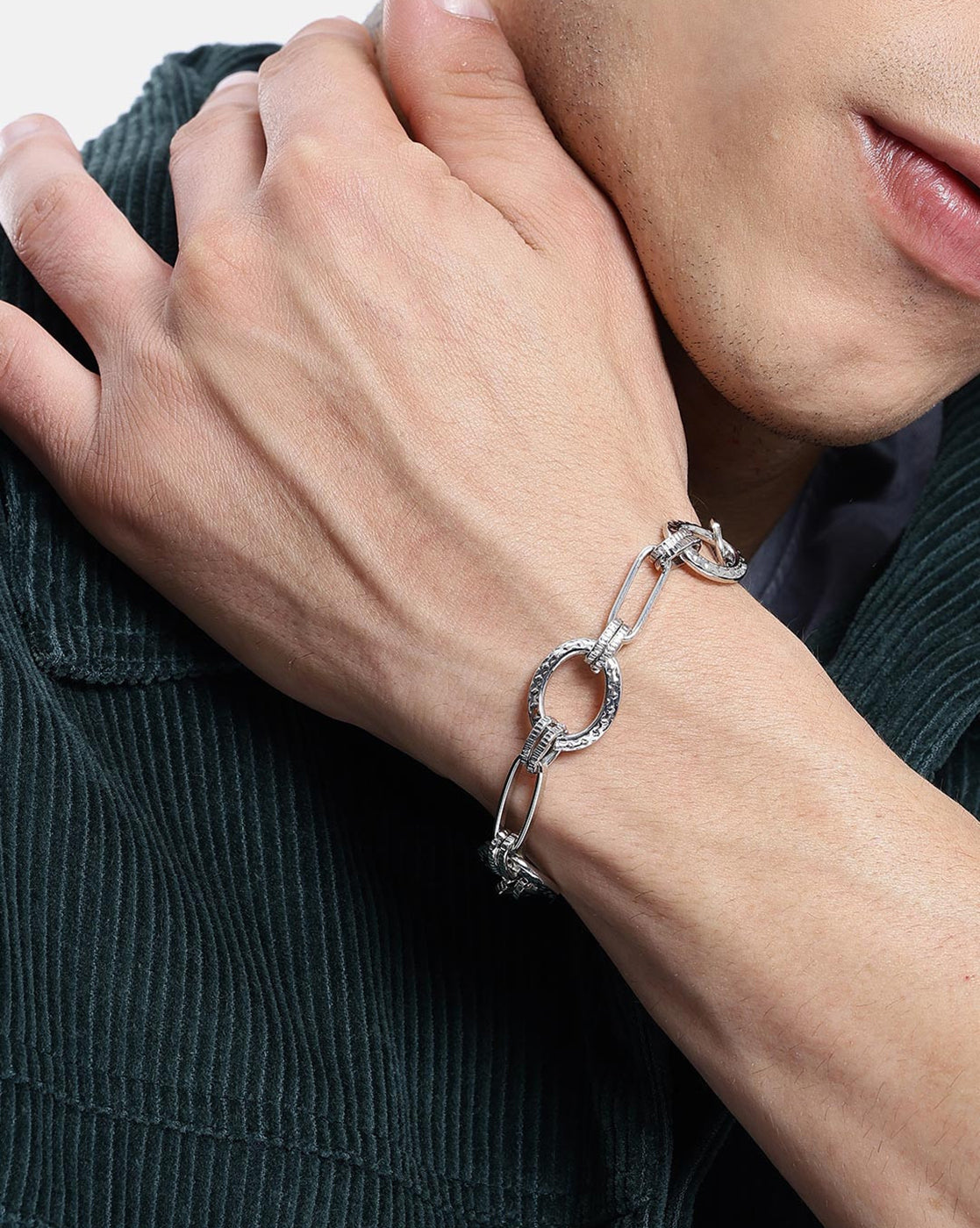 Men Silver Plated Inter - Link Bracelet