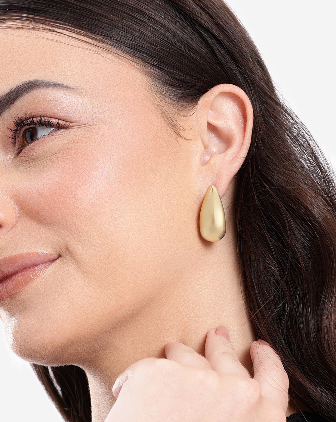 Gold Plated Contemporary Teardrop Half Hoop Earrings