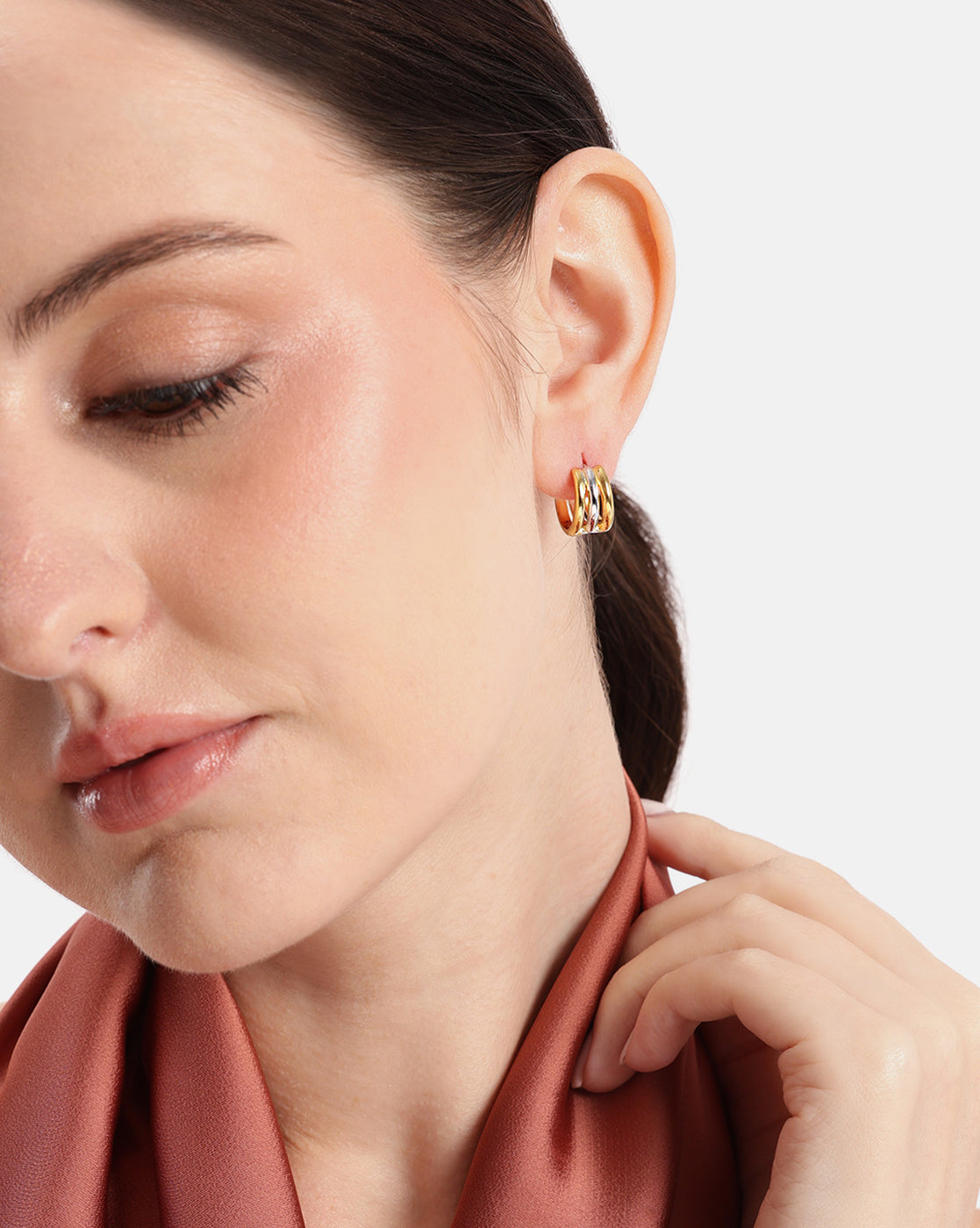 18kt Gold &amp; Rhodium Plated Fashionable Layered Huggie Hoop Earring