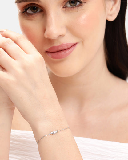 Rhodium-Plated Dainty White Solitaire Elegant Chain Adjustable Bracelet