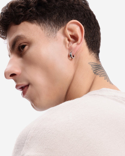Men Silver Plated Hoop Earring
