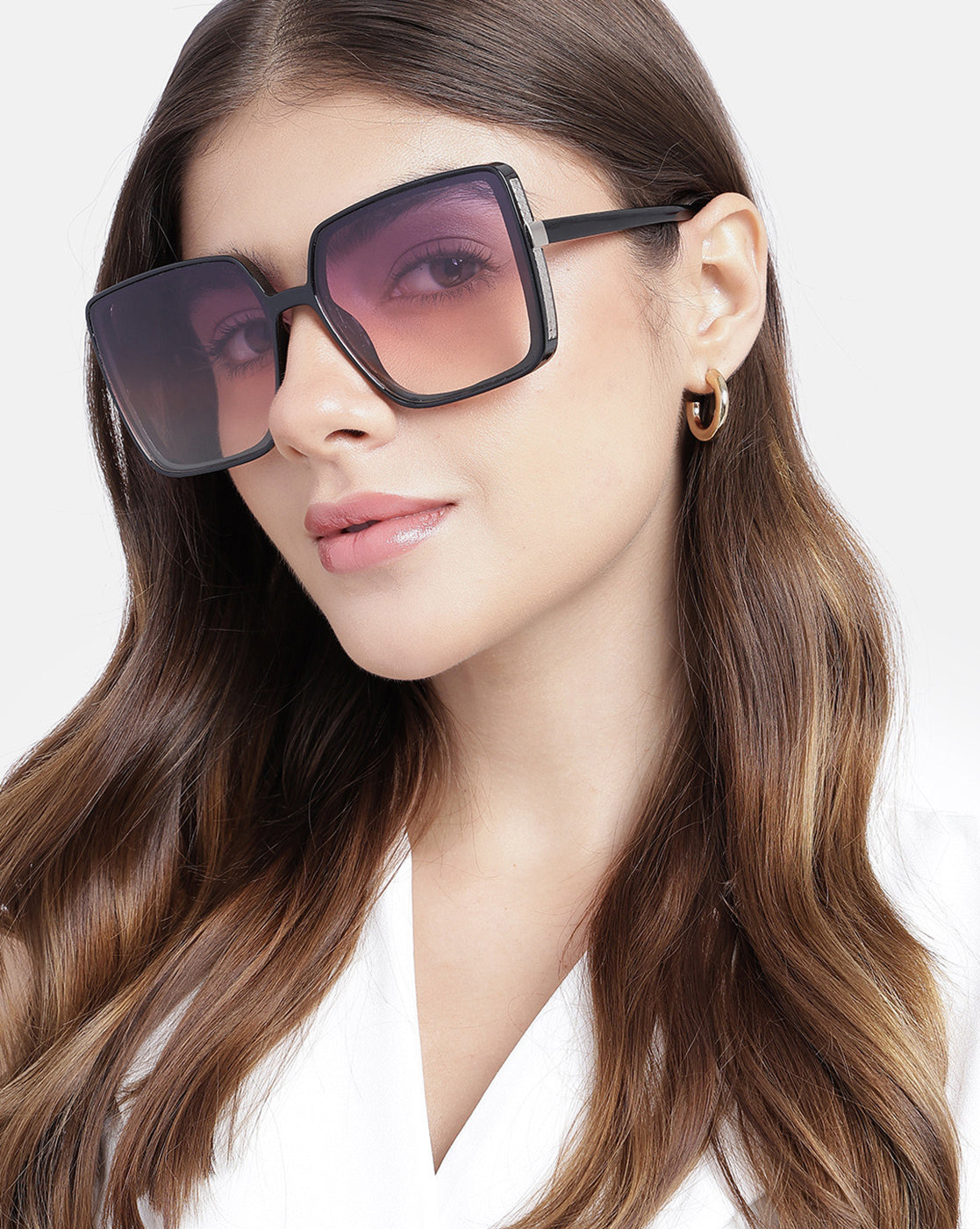 Women Black &amp; Silver Toned UV Protected Gradient Lens Oversized Sunglasses