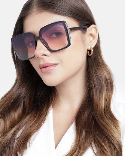Women Black &amp; Silver Toned UV Protected Gradient Lens Oversized Sunglasses