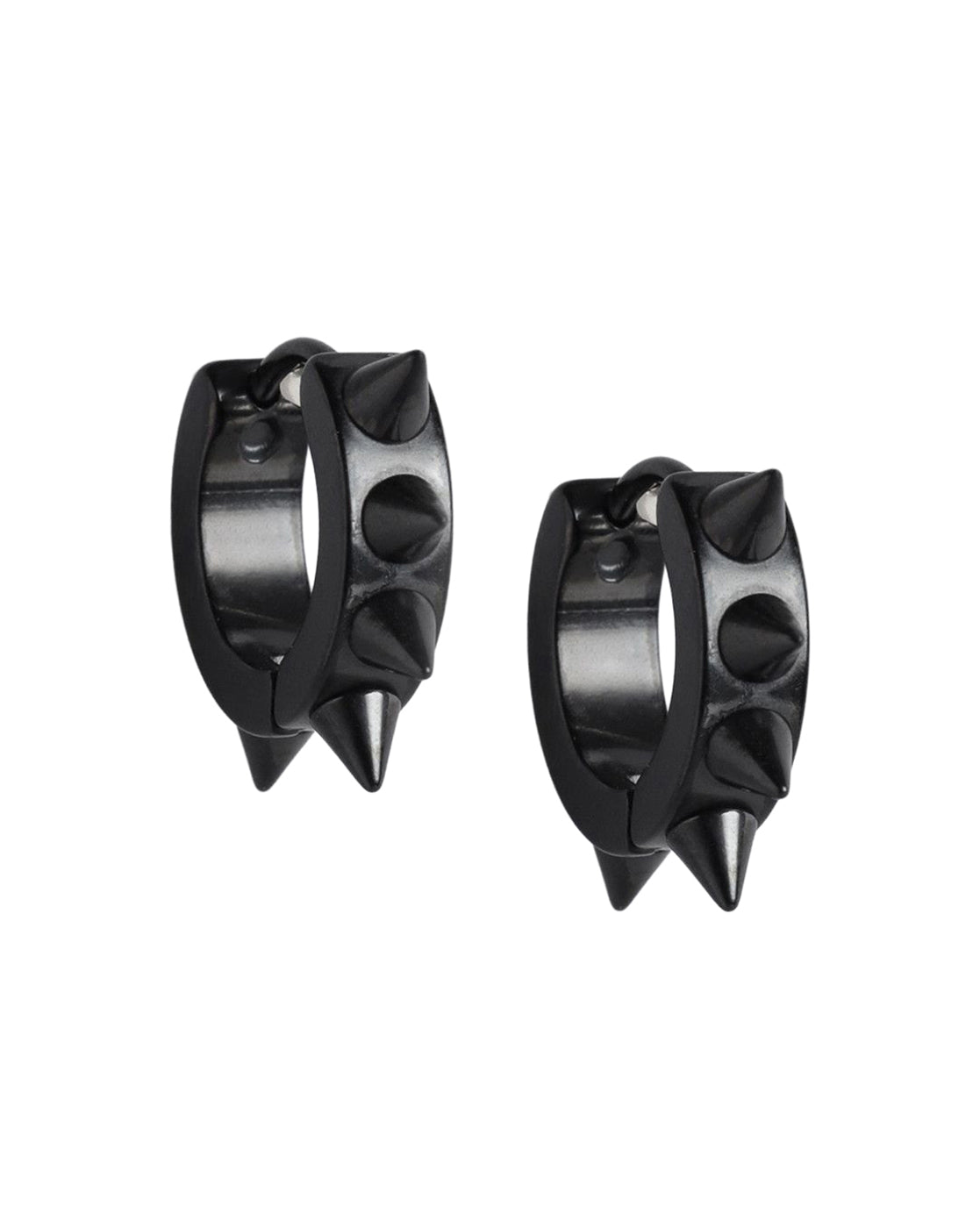 Men Black Toned Spike Hoop Earring