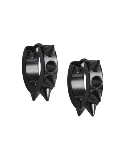 Men Black Toned Spike Hoop Earring