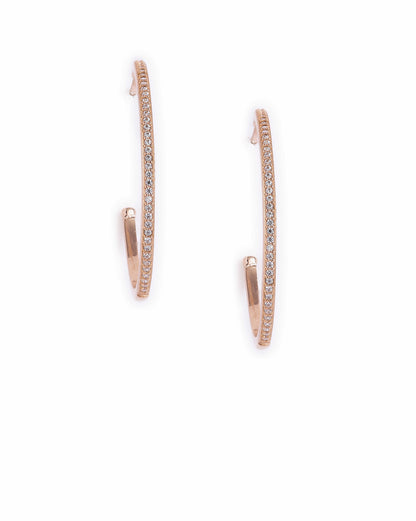 18kt Rose Gold Plated CZ Oval Bold Half Hoop Earring
