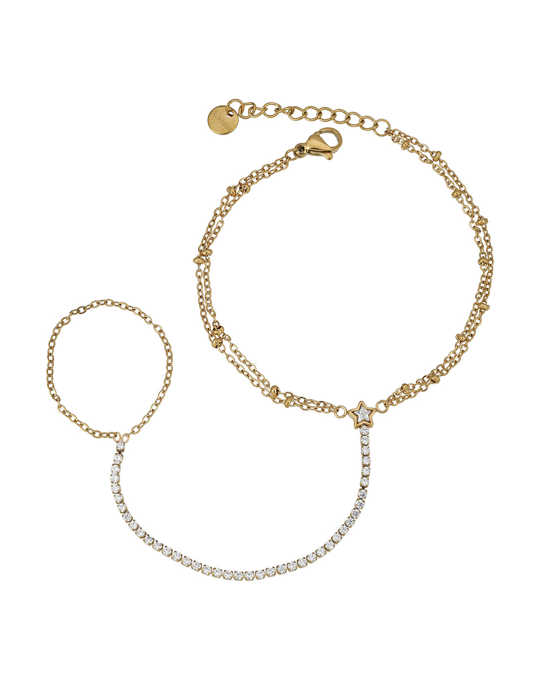 Premium Gold Plated Star CZ studded Hand Chain Bracelet