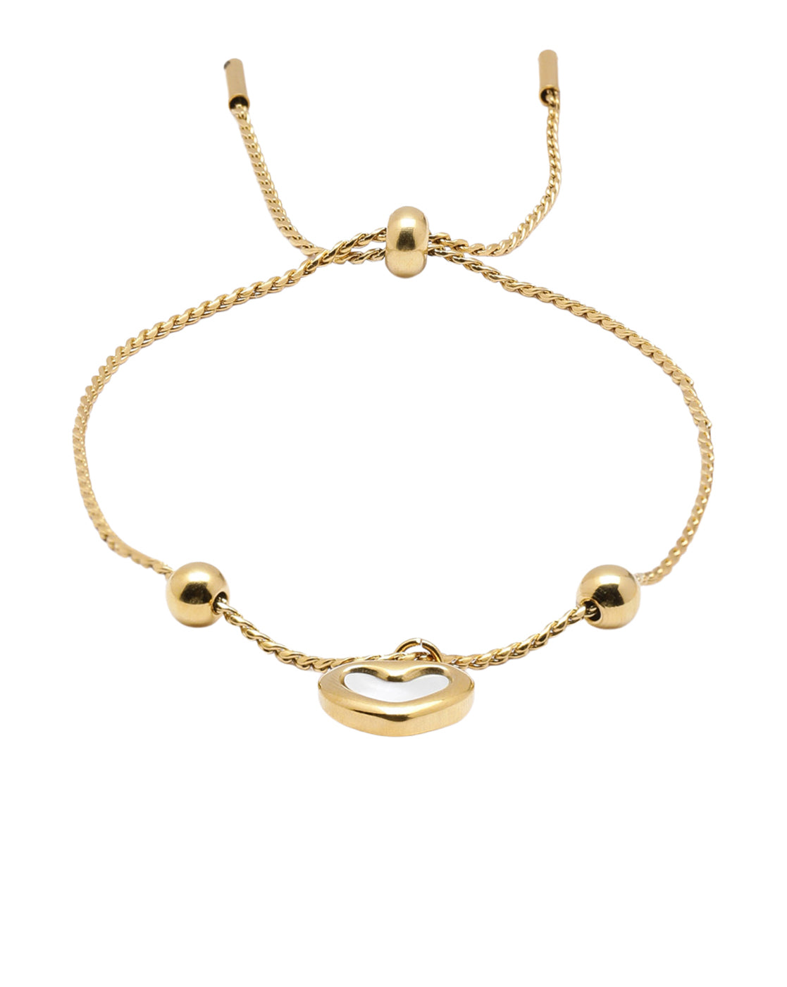 Double Sided Gold Plated Heart &amp; Faux Pearl Reversible Charm Adjustable Bracelet