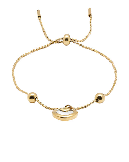 Double Sided Gold Plated Heart &amp; Faux Pearl Reversible Charm Adjustable Bracelet