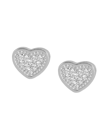 925 Steling Silver Rhodium Plated CZ Heart Petite Stud Earring