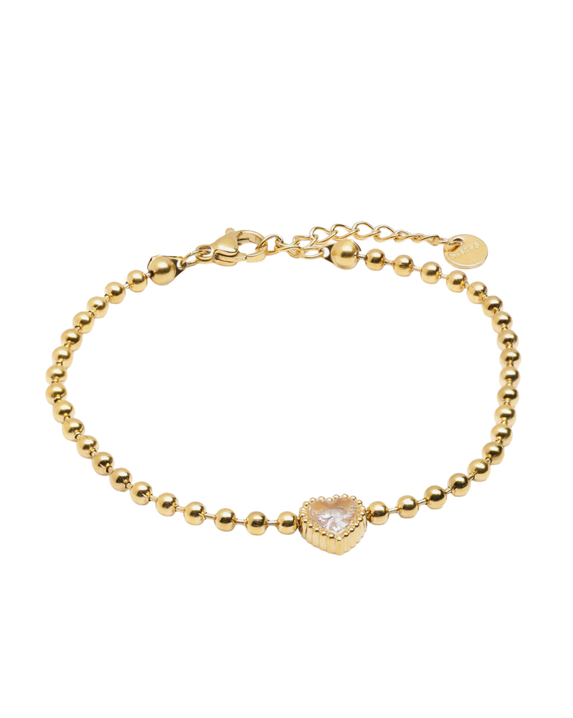 18kt Gold Plated Solitaire Heart Studded Ball Chain Adjustable Bracelet