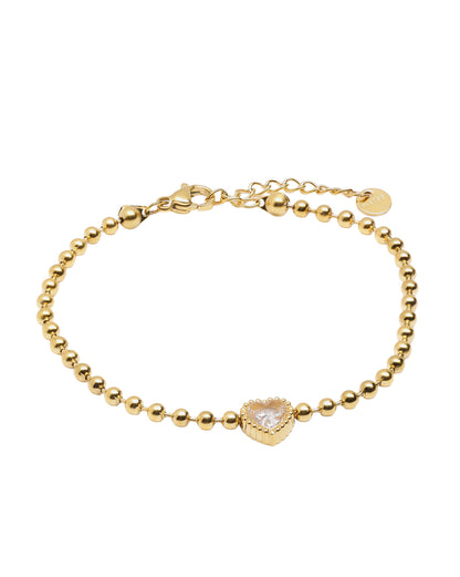 18kt Gold Plated Solitaire Heart Studded Ball Chain Adjustable Bracelet