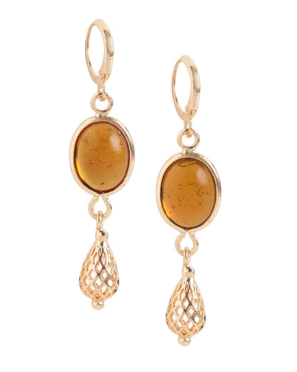 Gold Plated Elegant Oval Stone Filigree Drop Earrings