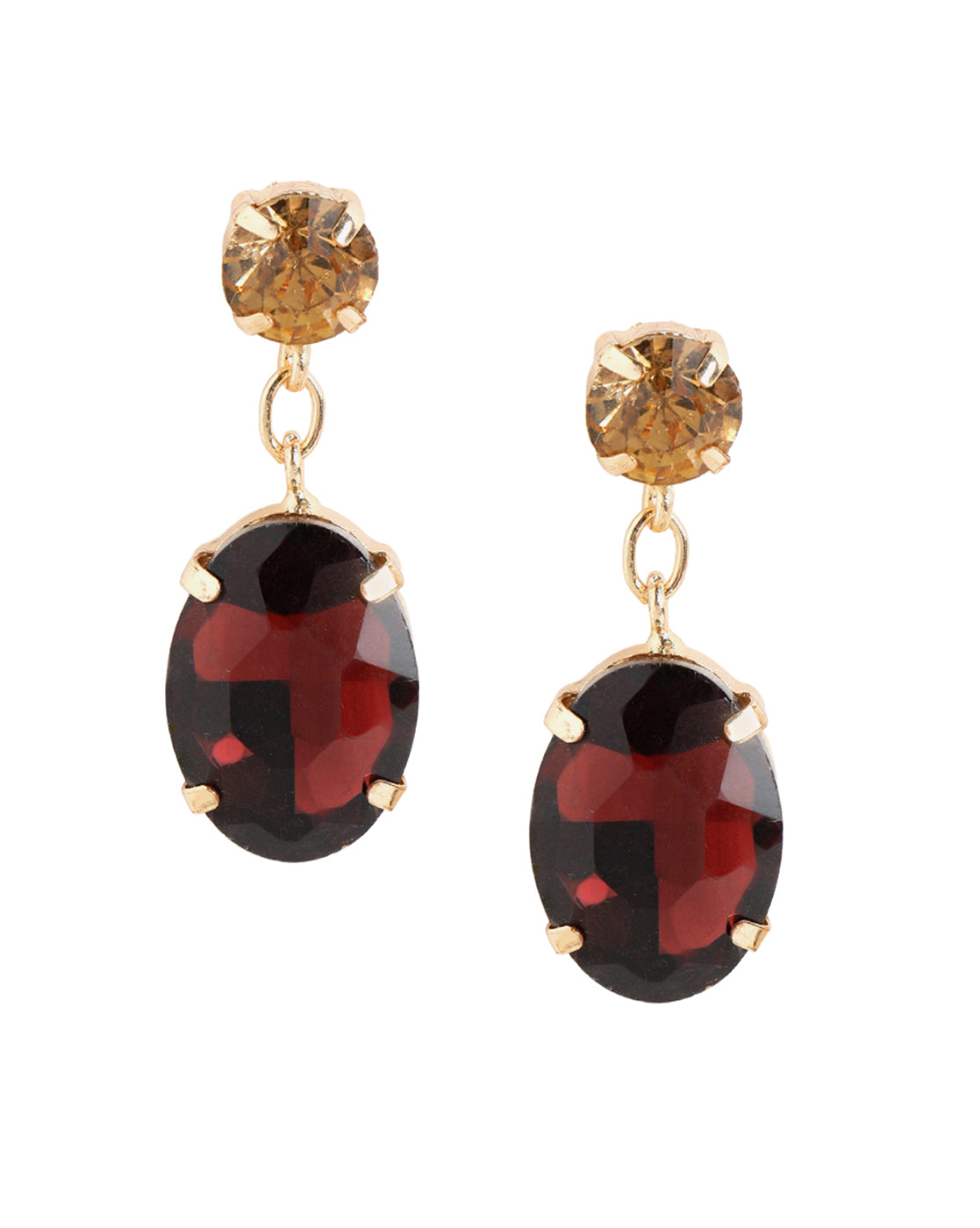 Gold-Plated Red Crystal Oval Dangle Earrings