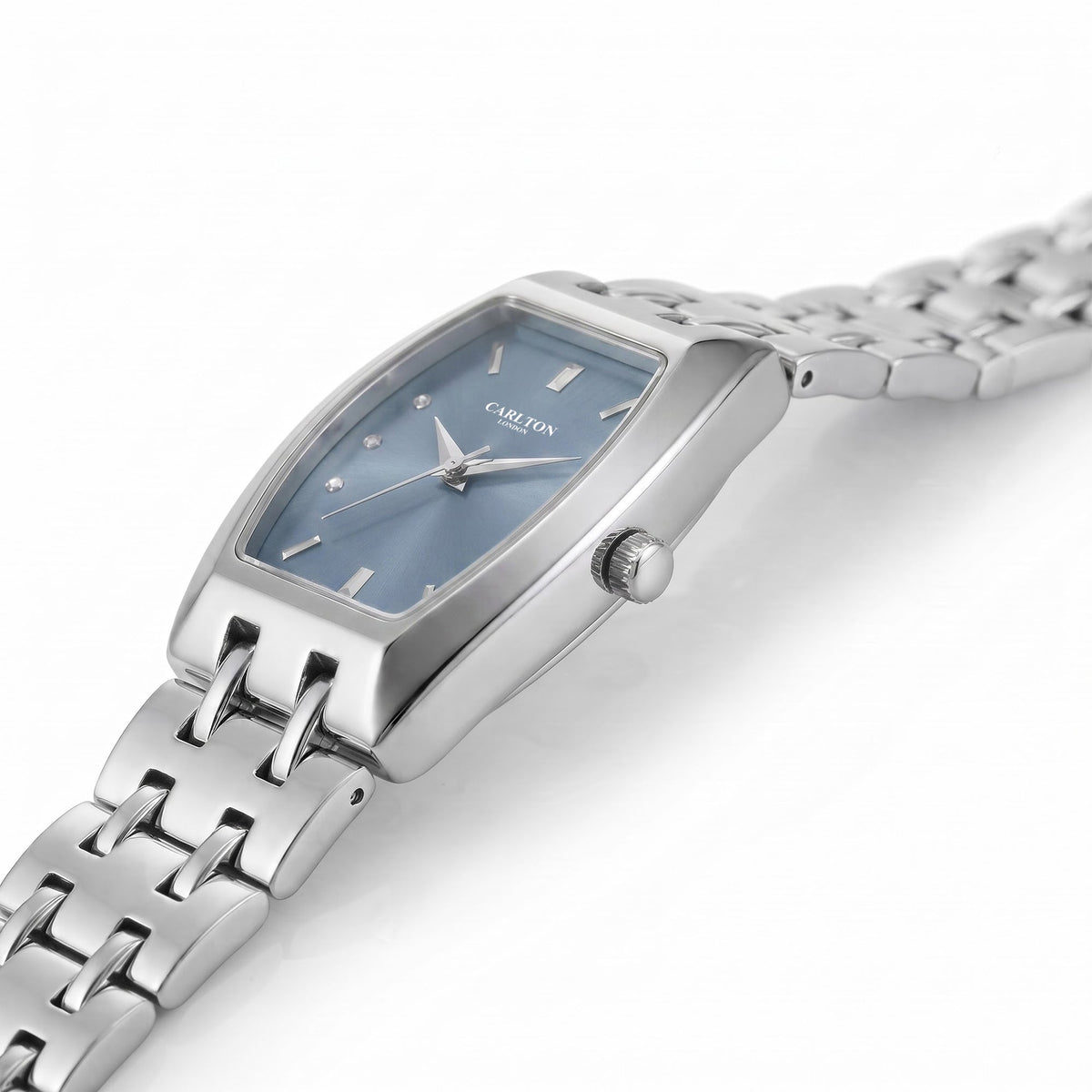 Carlton London Catherine Women’s Watch - Blue Rectangle Dial, Silver Stainless Steel Strap - CL-CT-SBLU