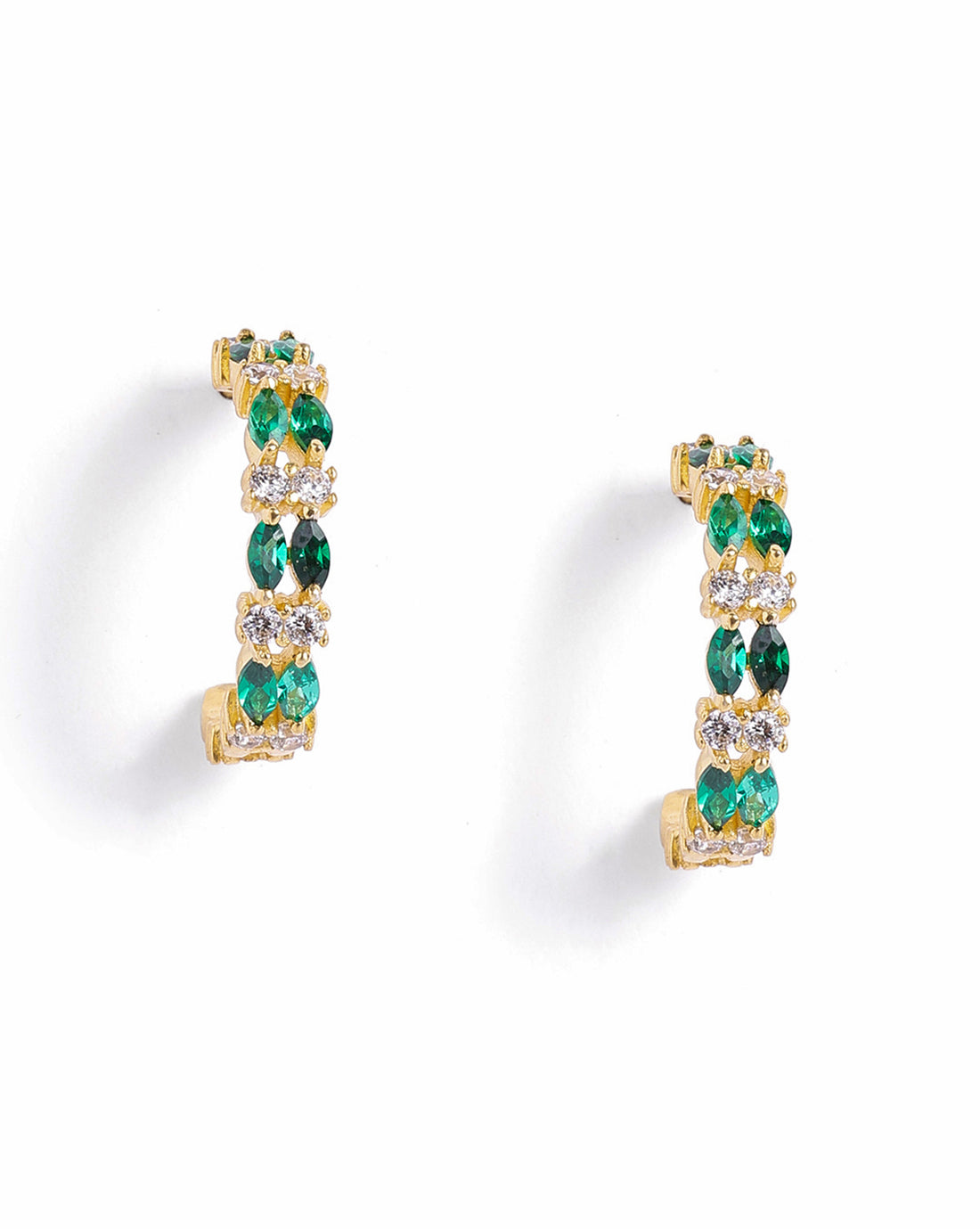 18kt Gold Plated Emerald Studded Double Band Layered Half Hoop Earring