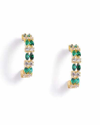 18kt Gold Plated Emerald Studded Double Band Layered Half Hoop Earring
