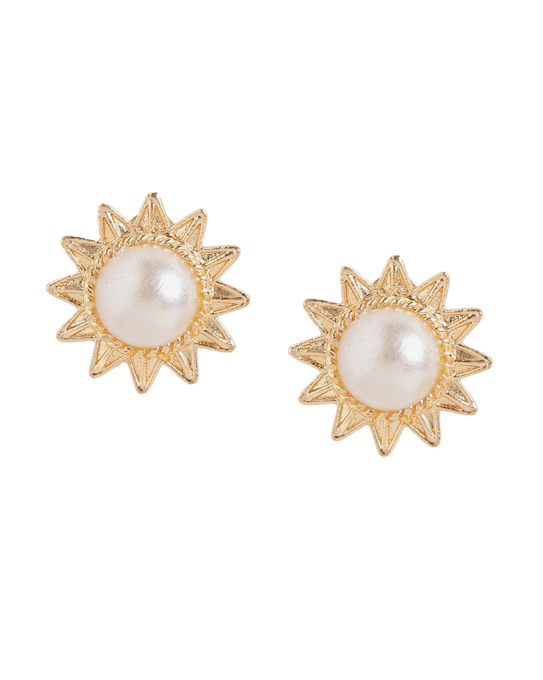 Gold Plated Elegant Pearl Rising Sun Stud Earrings