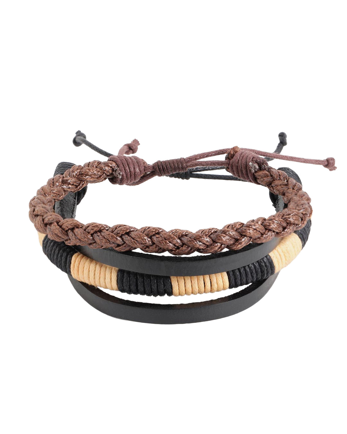 Men Set of 2 Bohemian Multistrand Adjustable Faux Leather Bracelet