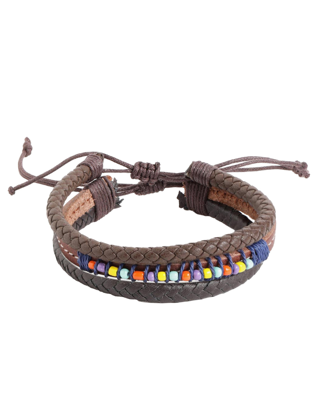 Men Set of 2 Braided Multistrand Adjustable Faux Leather Bracelet