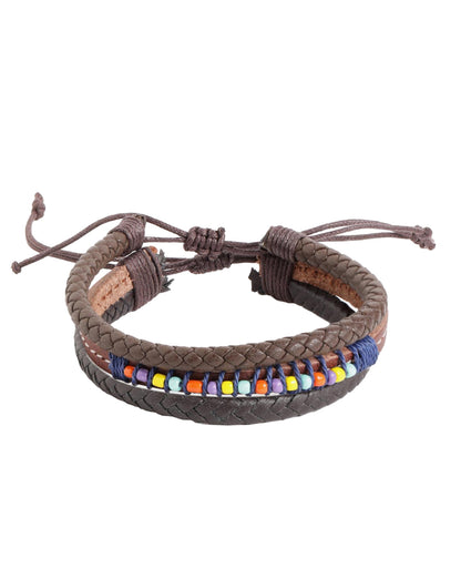 Men Set of 2 Braided Multistrand Adjustable Faux Leather Bracelet