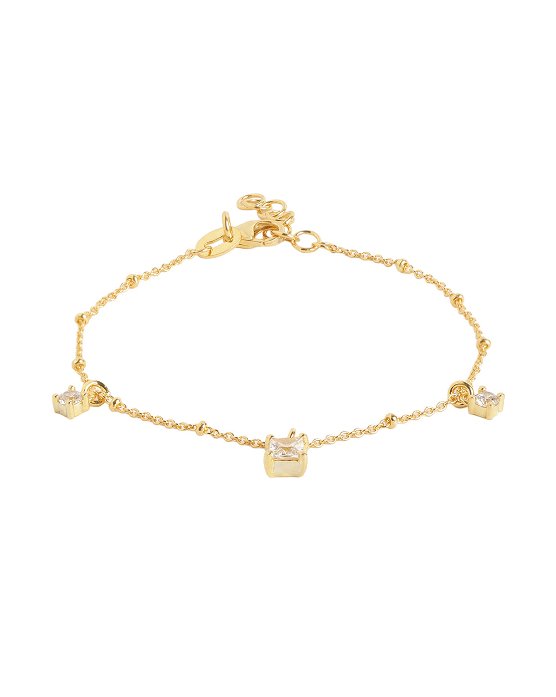18kt Gold Plated with Dangling Round &amp; Square Solitaire Charm Adjustable Bracelet