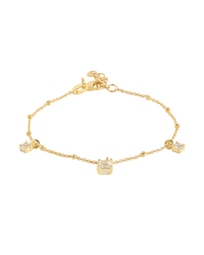 18kt Gold Plated with Dangling Round &amp; Square Solitaire Charm Adjustable Bracelet