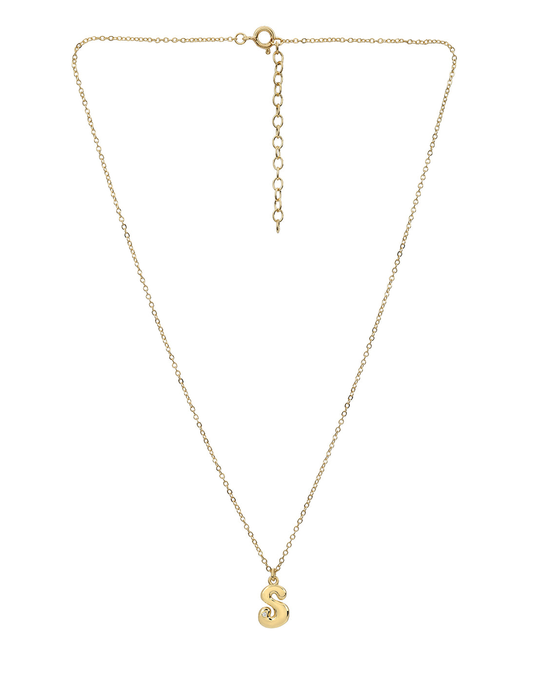 18kt Gold Plated CZ Bubble Letter S Pendant and Chain