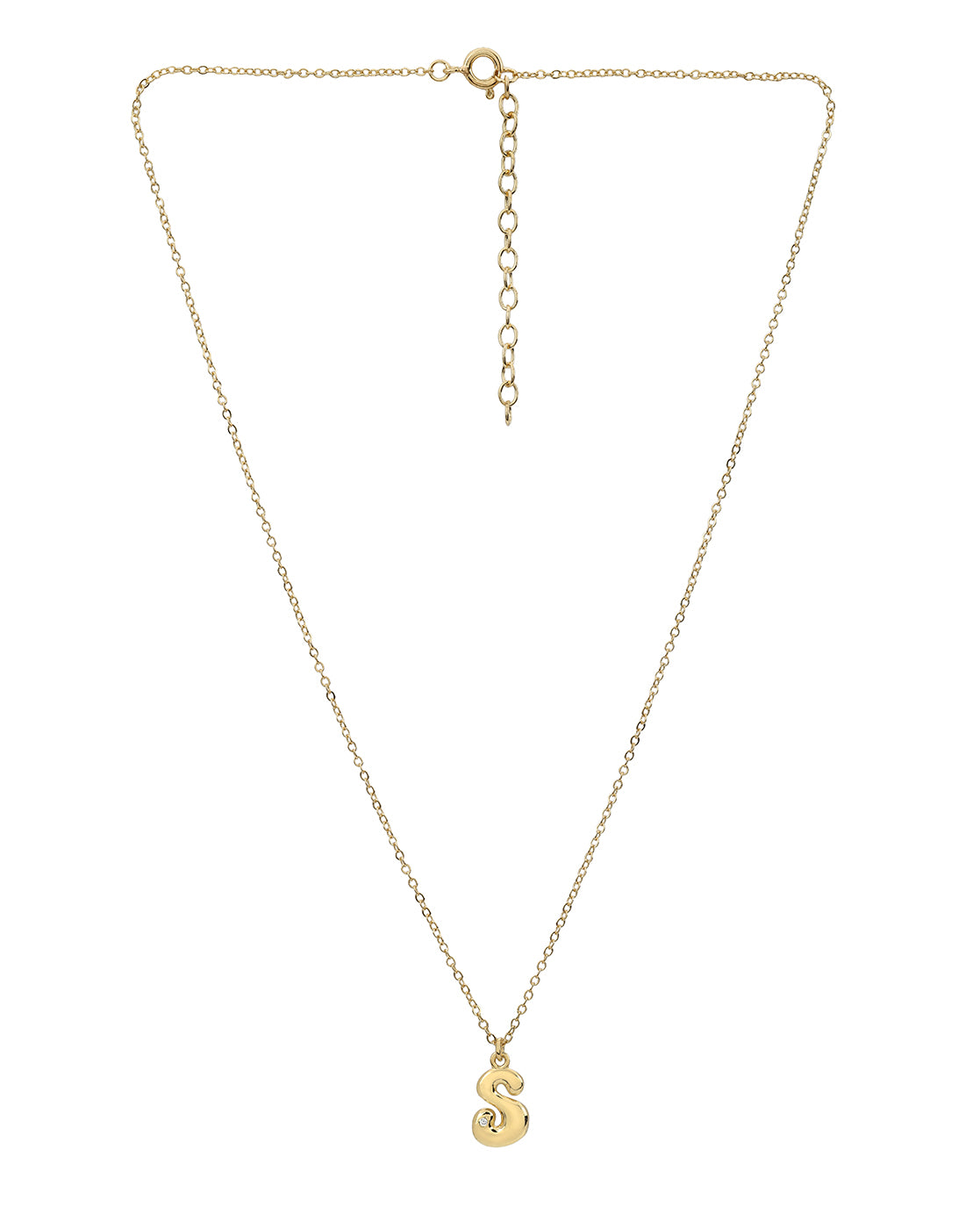 18kt Gold Plated CZ Bubble Letter S Pendant and Chain