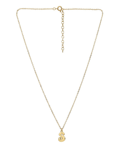 18kt Gold Plated CZ Bubble Letter S Pendant and Chain