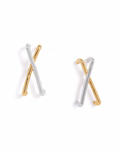 18kt Gold &amp; Rhodium Plated Crossover Stud Earring