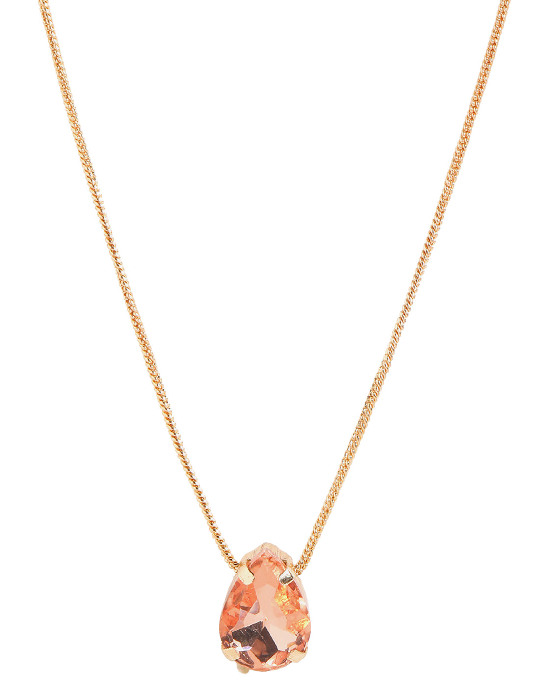 Gold Plated Crystal Tear Drop Solitaire Pendant with Chain