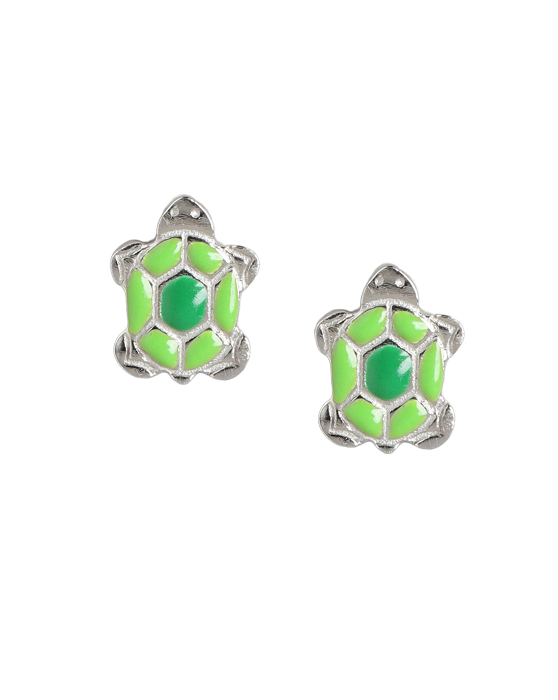 925 Sterling Silver Rhodium Plated Enamel Turtoise Mini Stud Earring