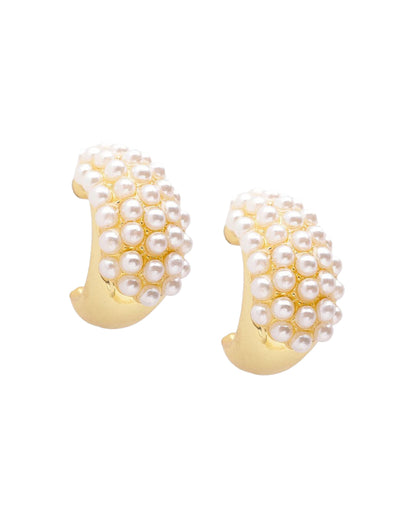 18kt Gold Plated Pearl Half Hoop Earring