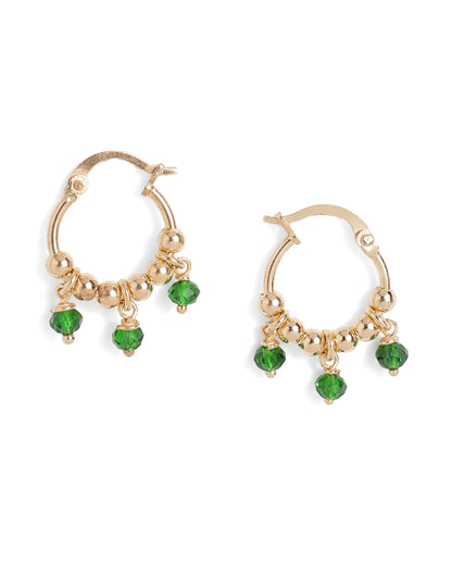 18kt Gold Plated Green Bead Hoop Earring