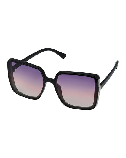 Women Black &amp; Silver Toned UV Protected Gradient Lens Oversized Sunglasses