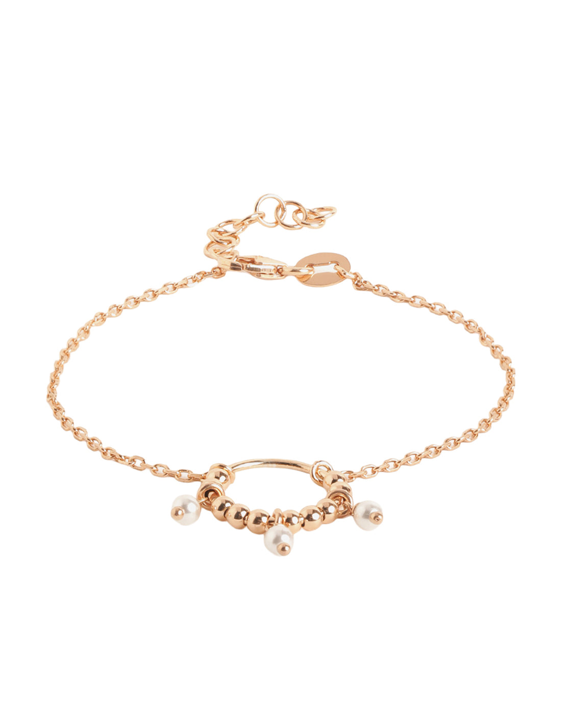 18kt Rose Gold Plated Contemporary Pearl &amp; Bead Accent Adjustable Bracelet