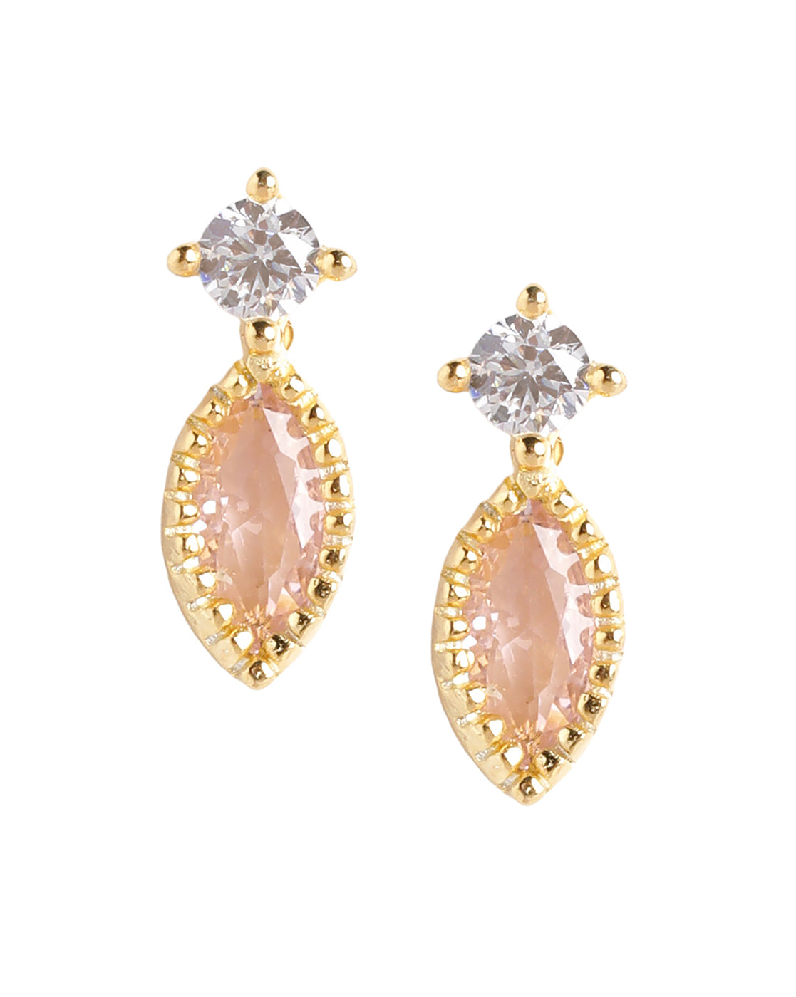 18kt Gold Plated Round and Marquise Solitaire Studded Delicate Stud Earring