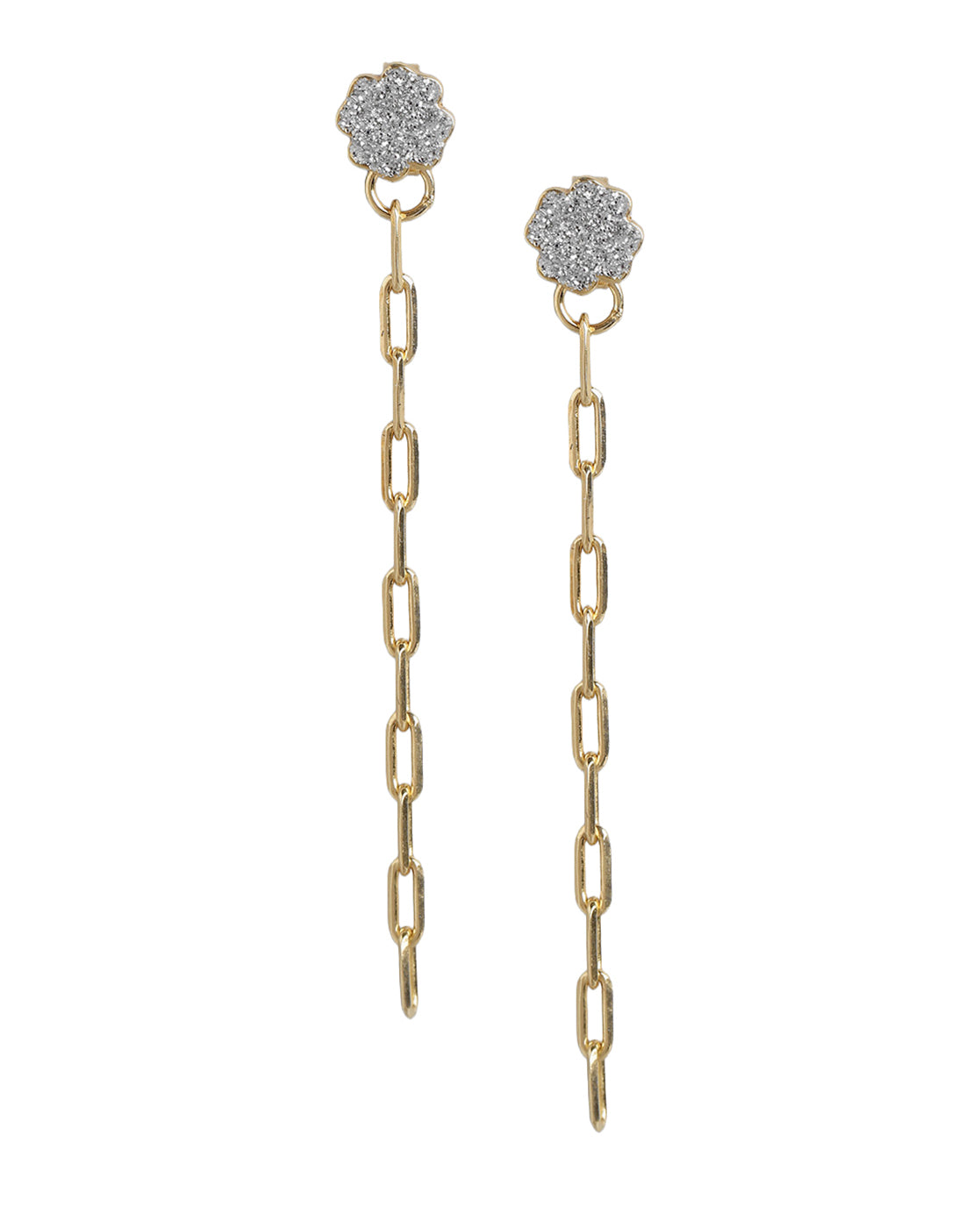925 Sterling Silver 18kt Gold Plated CZ Dangling  Chain Stud Earring