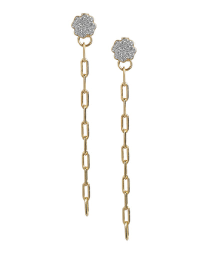 925 Sterling Silver 18kt Gold Plated CZ Dangling  Chain Stud Earring